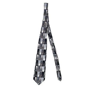 Screenplay by Martin Wong Geometric White Black Brown Silver Silk Classic Neckti
